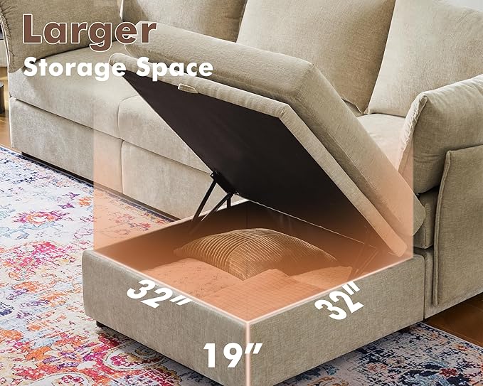Luxury Modular Sectional Sofa, L-Shaped 3-Seat Couch with Storage Ottoman Deep Seat & Reversible Chaise Lounge Chenille Beige for Compact Spaces, Apartments, Dorm-Ruum Studio Home