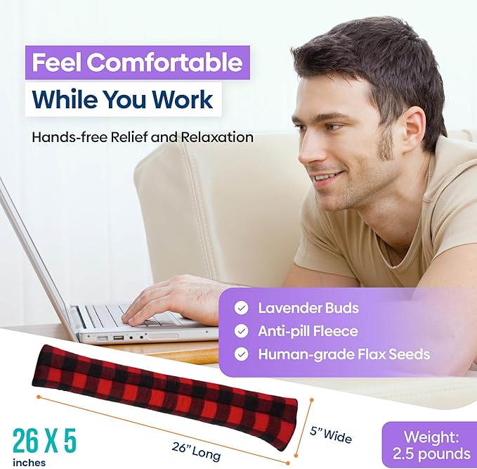 SunnyBay Microwave Heating Pad, Microwavable Heated Neck and Shoulder Wrap, Soothing Weighted Moist Heat or Ice Pack with Flaxseed and Lavender, FSA HSA Approved, 26x5 Inches, 2.5 lbs, Buffalo-Ruum Studio Home
