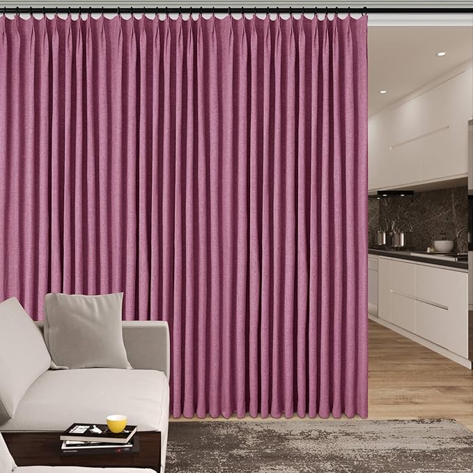 100% Blackout Linen Textured Drapes for Bedroom Pinch Pleated Curtains for Track System Portable Drapery for Sliding Glass Door/Storage/Space Room Divider, 70" Wx102 L, 1 PC, Lilac-Ruum Studio Home