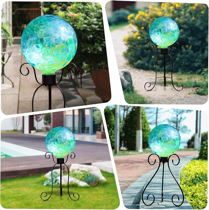 VCUTEKA Gazing Ball, Glass Gazing Balls Sphere for Garden Lawn Outdoor Ornament Yard Decorative, Blue Swirl, 10"-Ruum Studio Home