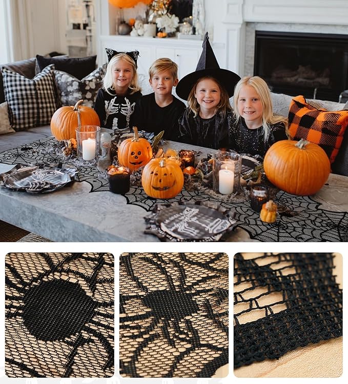 Halloween Table Runner,72 Inches Long Black Lace Spider Web Table Runners for Halloween Table Decoration/Party Dinner Table Decor,Kitchen,Mantel,Bedroom Decoration-Ruum Studio Home