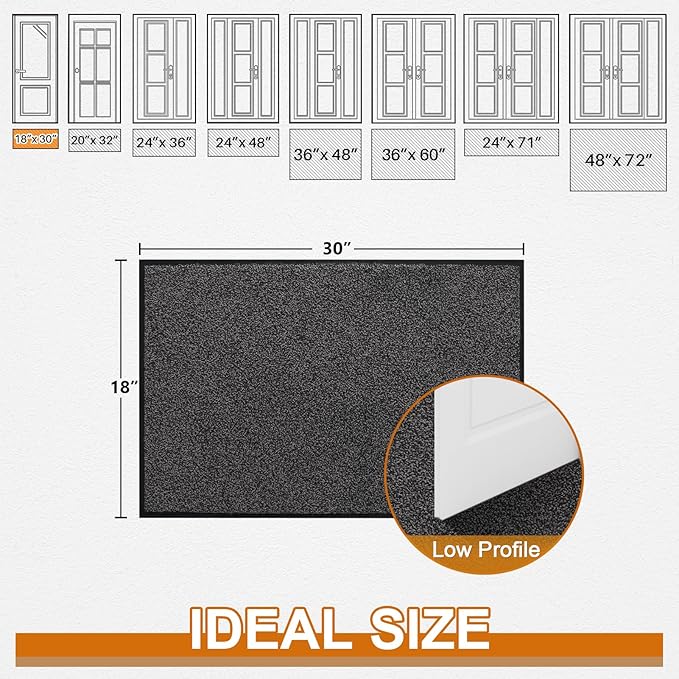Mibao Front Door Mat, Dirt Trapper Welcome Mat for Outdoor Indoor, Non-Slip Waterproof Doormat, Durable Machine Washable Low Profile Entry Rug for Back Door Outside Patio Porch, 30" x 18", Grey-Ruum Studio Home