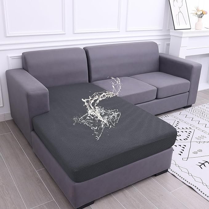 hyha Waterproof Sectional Couch Covers, Non Slip Sofa Couch Cushion Covers L Shape, Thick Stretch Jacquard Fabric, Washable Sofa Slipcovers with Elastic Bottom (1 Piece for Chaise XL, Grey)-Ruum Studio Home