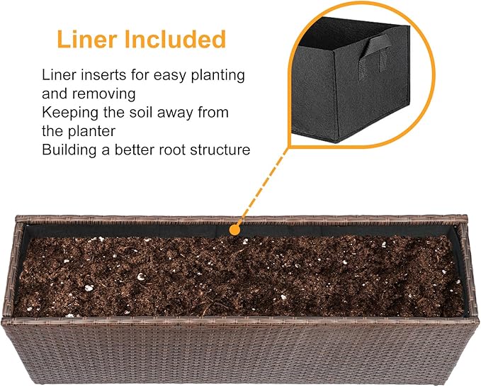 SUNNYPARK Set of 2 Large Rectangular Planter with Removable Liner, All-Weather PE Rattan Modern Planters Indoor Outdoor Flower Plant Pots Garden Box Patio Yard Front Porch Deck-Ruum Studio Home