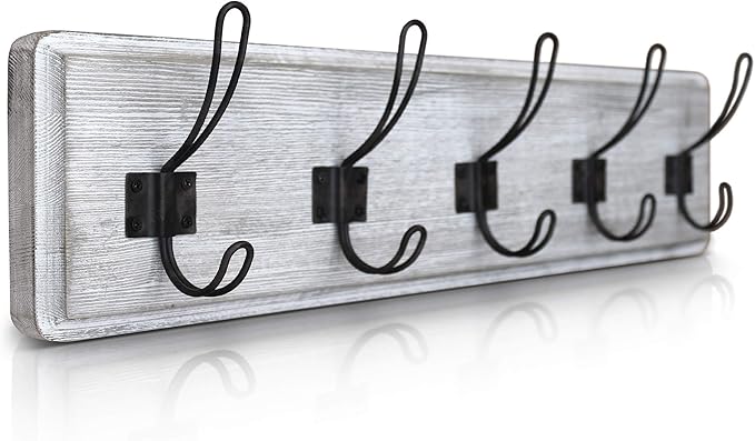 HBCY Creations Rustic Coat Rack - Wall Mounted Whitewash 24" Entryway Coat Hooks - 5 Rustic Hooks, Solid Pine Wood. Perfect Touch for Your Entryway, Kitchen, Bathroom... (Whitewash)-Ruum Studio Home