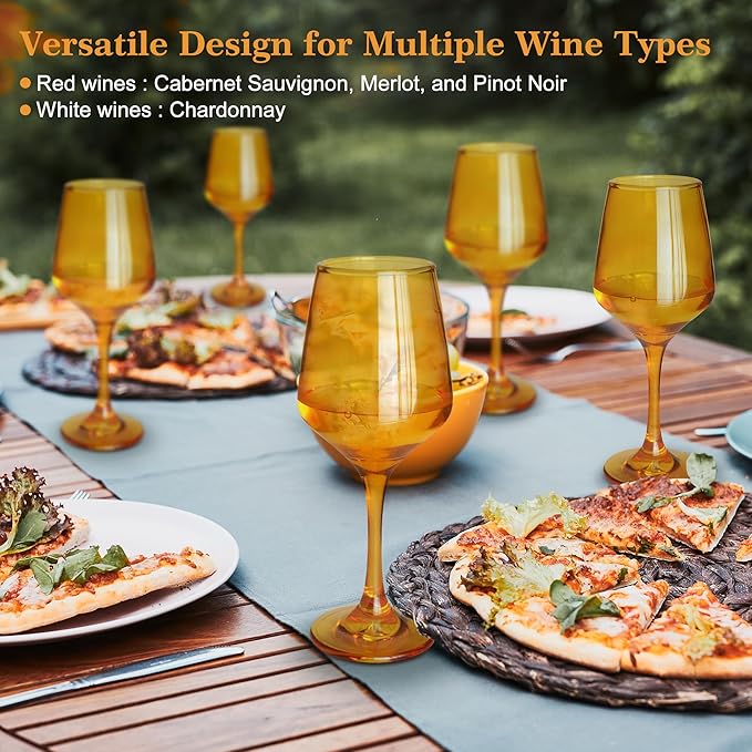 Amber Wine Glasses Set of 6-14oz Long Stem Wine Glass, Pretty Crystal Glassware, Hand Blown Goblets Drinkware, Unique Stemware Wine Glass Holiday Gift Set-Ruum Studio Home