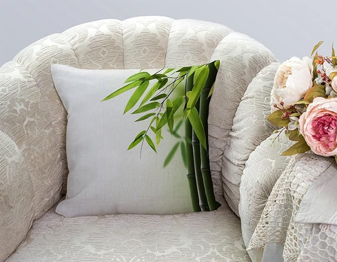 TSSOHU Green Bamboo Farmhouse Pillow Cover Cotton Linen Decorative Square Throw Pillow Cover 18x18 Inch for Sofa Couch Decoration-Ruum Studio Home