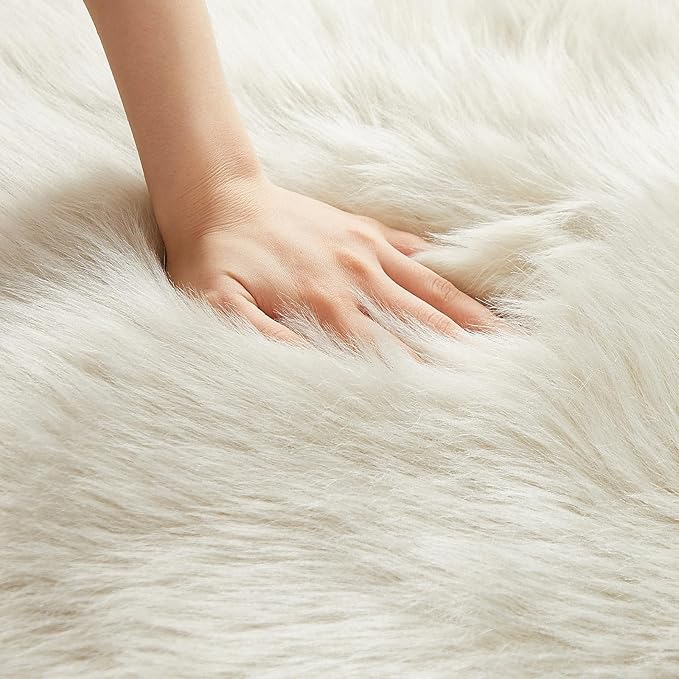 AMTOVO Faux Fur Rug, Light Grey Ultra Soft Fluffy Shag Sheepskin Rug, 2 x 6 ft Runner Area Rugs for Bedroom Sofa Throw Cushion Room Decor, Rectangle-Ruum Studio Home