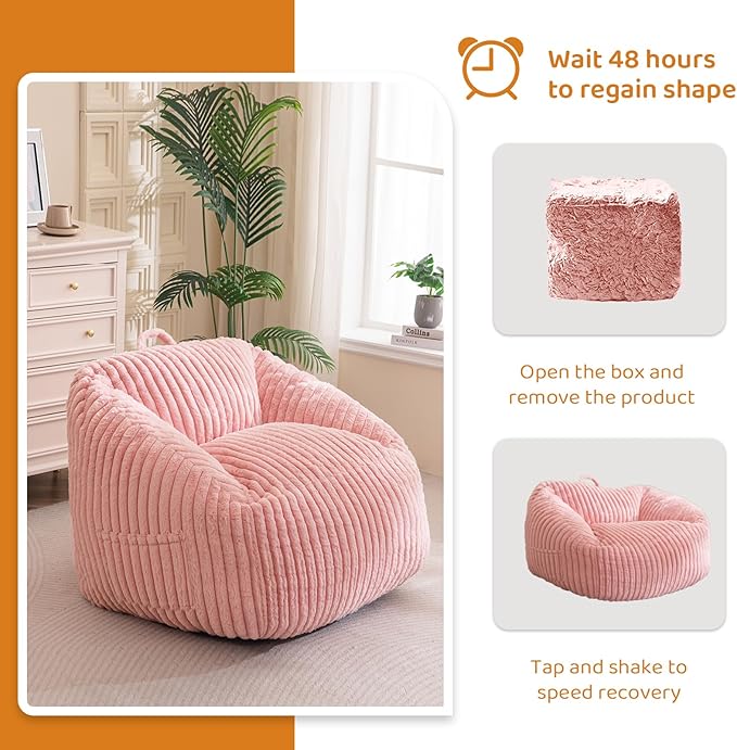 BYBYME Giant Bean Bag Chair for Adults and Kids, Large Comfy Cozy Beanbag, Floor Sofa for Teens, Living Room, Gaming, Reading, Pink-Ruum Studio Home