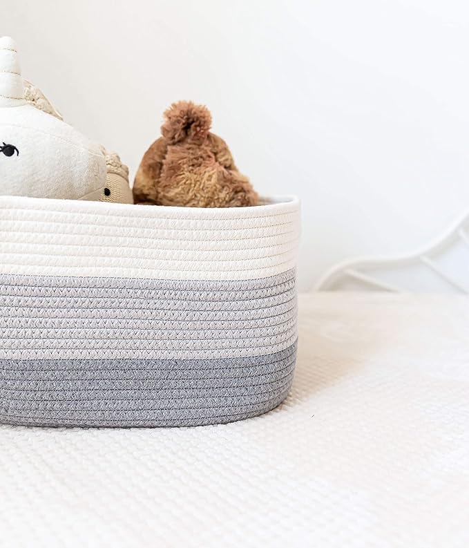 OrganiHaus Set of 3 Woven Storage Baskets for Organizing, Cotton Rope Organizer Bins for Shelves, Closet & Nursery, Dog Toy Basket, Decorative Bins for Toys, Towels & Books - 15x10x9, Grey-Ruum Studio Home