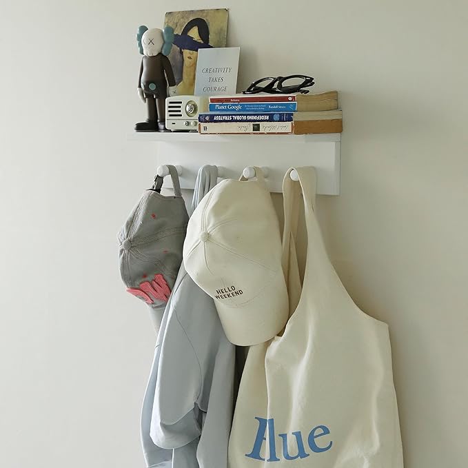 Entrance Coat Rack ，Coat Hooks, Wall-Mounted Wooden Hook Rack, Wall-Mounted Shelves are Very Suitable (White Finish-2)-Ruum Studio Home
