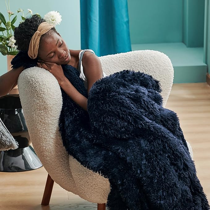 Bedsure GentleSoft Fluffy Navy Blue Throw Blanket for Couch, Dark Blue Gifts for Men, Women, Soft Sherpa Fleece Thick Warm Faux Fur Throw Blanket, Fuzzy Plush Cozy Gifts for Dad Grandpa, 50x60-Ruum Studio Home