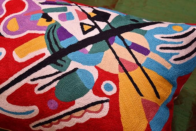 Lumbar Kandinsky Red Abstract Pillow Cover Modern Throw Pillowcase Modern Chair Cushion Red Contemporary Pillowsham Farmhouse Couch Cushions Hand Embroidered Wool Size 14x20-Ruum Studio Home