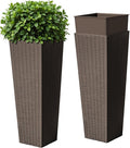 Devoko Resin Tall Planters for Outdoor Plants Set of 2, Large Taper Outdoor Planter Pots with 4 Drainage Holes, Flower Pots Modern Decor for Porch, Patio, Backyard, Home Garden (Brown, 32")-Ruum Studio Home
