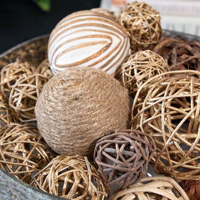 ANDALUCA Decorative Balls & Orbs Gold Natural Bag Bowl Filler Home Decor (Gold)-Ruum Studio Home