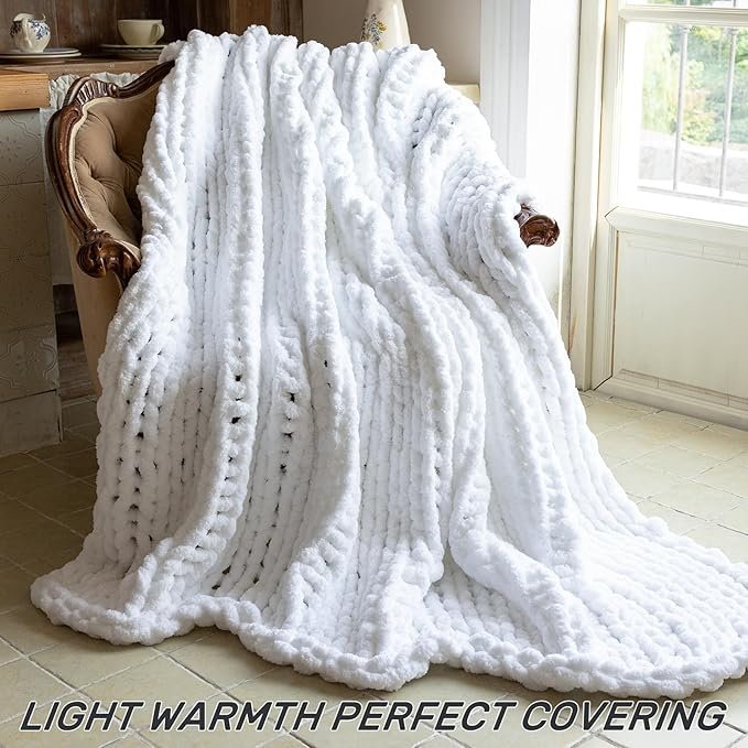 Chunky Knit Blanket - Luxury Soft Cozy 40 * 50 Throw Blanket,100% Woven Blanket Rope Knot Throw Blanket for Couch, Sofa, Home Decor, Gift - Machine Washable(White)-Ruum Studio Home