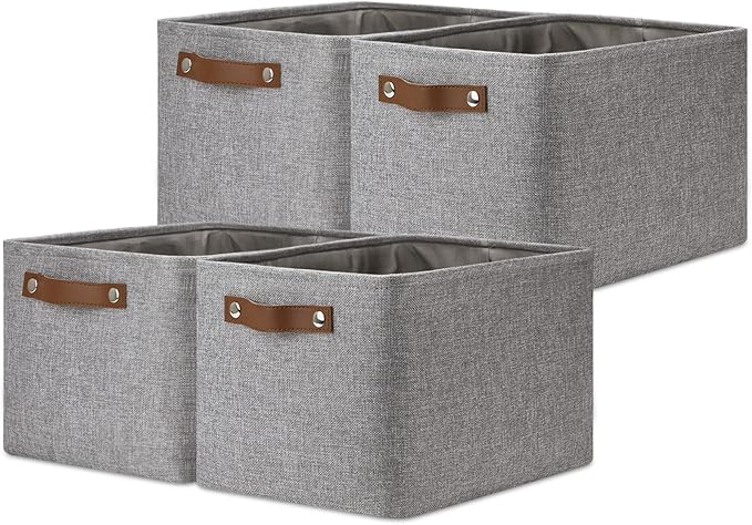 DULLEMELO Storage Baskets for Shelves, Fabric Collapsible Rectangular Storage Bins for Shelves, Closets, Nursery, Home, Office, Empty Gift Baskets (4-Pack, Grey)-Ruum Studio Home
