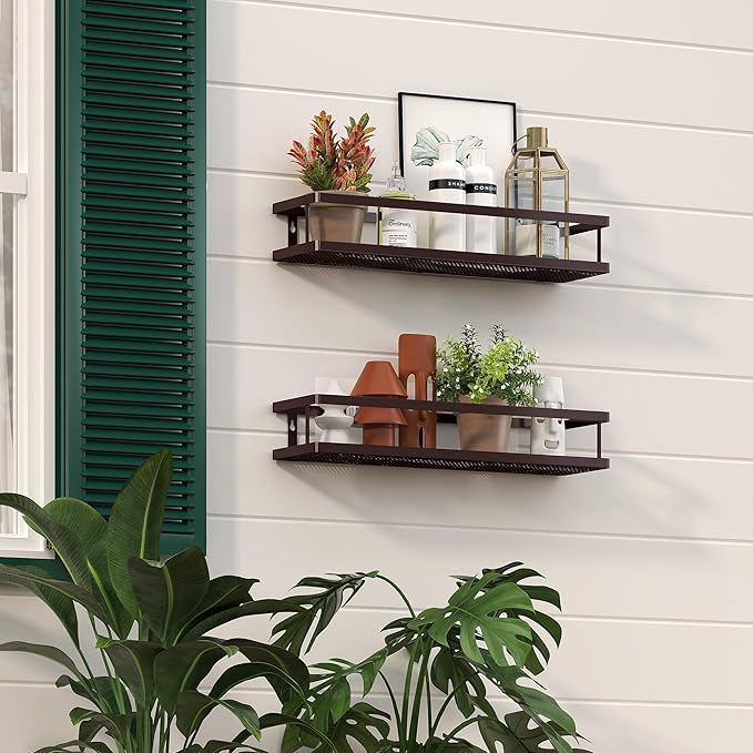 PUSDON Metal Wall Hanging Basket 2 Packs DIY Suitable for Multiple Scenes - Large Bronze Guardrail-Ruum Studio Home