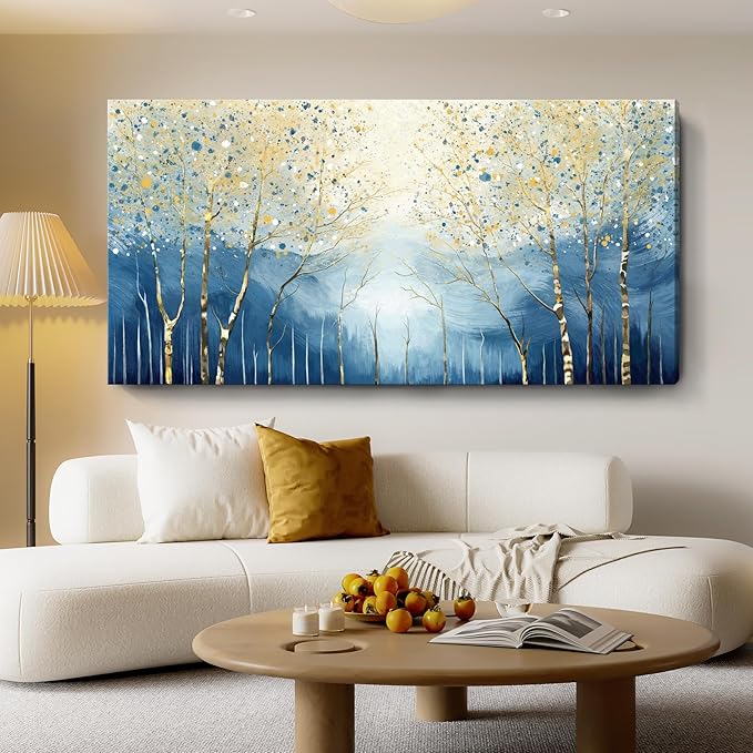 amatop Extra Large Wall Art for Living Room – Modern Forest Landscape Picture Abstract Nature Tree Scenery Canvas Art Prints Blue Wall Decor Oversized Horizontal Birch Artwork Bedroom Office 58x29 Inch-Ruum Studio Home