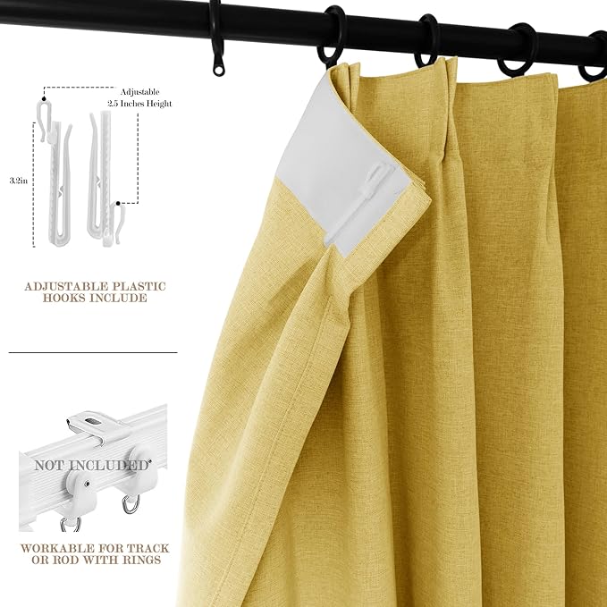 Room Divider Curtains Screen Partitions, Linen Look 100% Blackout Drapery 108 Inches Long, 100" Wide Pinch Pleated Window Drapes, Privacy Protecting, Light Blocking, (1 PC, Yellow)-Ruum Studio Home
