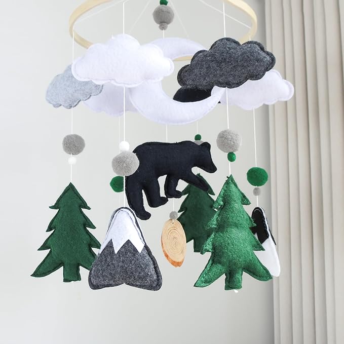 Woodland Mobile for Crib Bear Baby Mobile for Crib Woodland Crib Mobile for Boys Girls Forest Baby Nursery Mobile for Bassinet-Ruum Studio Home