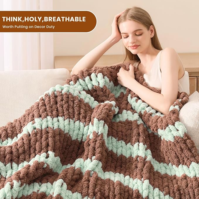 L'AGRATY Chunky Knit Blanket Throw: 50''x60'' Chenille Chunky Knitted Throw Blankets for Bed Couch - Handmade Thick Cable Knit Blanket - Large Crochet Rope Blankets for Home Decor-Ruum Studio Home