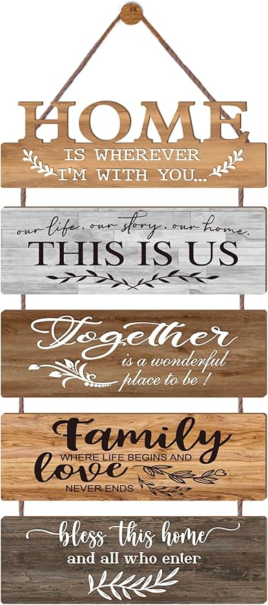 Wooden Collage Panels Home Affirmations Wall Sign- Wall Plaques for Living Room,Bedroom,Dining Room,Bathroom - Multicolor Rustic Family Farmhouse Wall Decor 5pcs-Ruum Studio Home