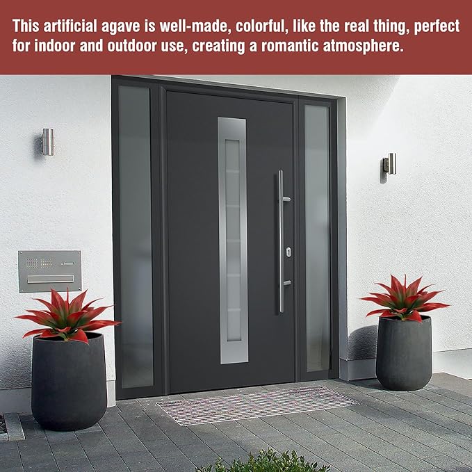 Artificial Agave Plants,Large UV Resistant Fake Agave Planters for Indoor and Outdoor Decorating Tropical Plant Succulents Greenery Indoor Decor (2Pack,18" Red)-Ruum Studio Home