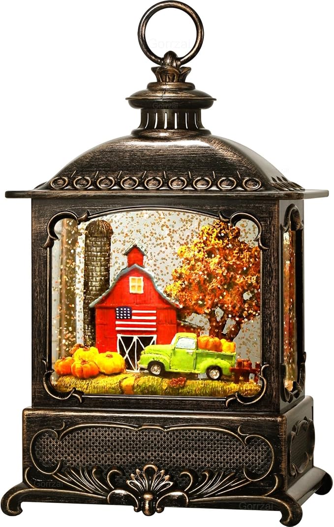 Fall Snow Globe Lantern Fall Decorations for Home Thanksgiving Gifts Autumn Harvest Fall Decor Swirling Glitter Snow Globes Barn Truck Pumpkin Farm-Ruum Studio Home