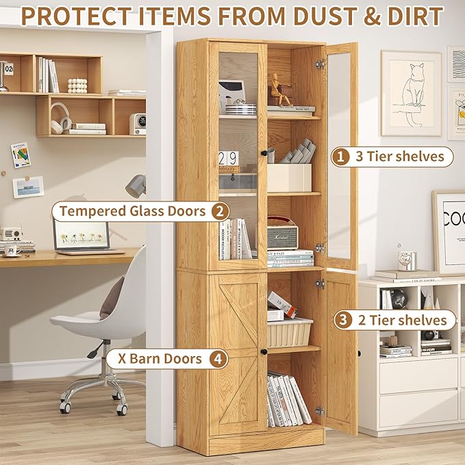 71" Tall Bookshelves Set of 3, 2 Bookcases with Drawers & 1 Bookshelf with Doors, Wooden Bookshelves Floor Standing Display Storage Shelves Home Decor Furniture for Home Office, Living Room-Ruum Studio Home