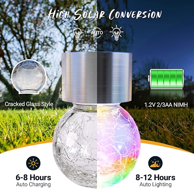 GIGALUMI 16 Pack Solar Hanging Lights for Christmas Decoration - Cracked Glass Solar Lights Outdoor Waterproof for Garden, Yard, Fence, Tree (Color Changing)-Ruum Studio Home