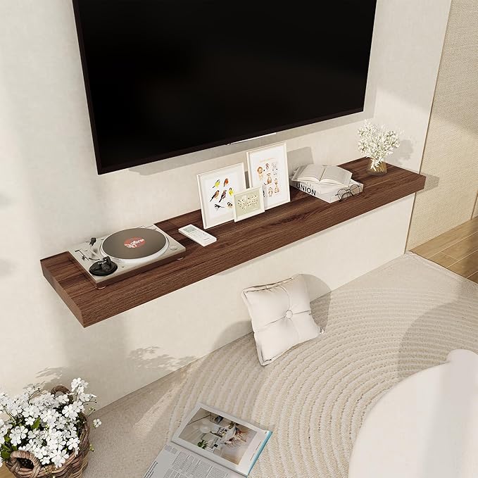 Floating Shelves 55 Inch Long, 12 Inch Deep Floating Shelves for Wall, Rustic Deep Wall Shelf for Fireplace Mantel, 55 x 12 Large Display Shelf for Living Room, Bedroom, Kitchen, Walnut Color, 1 Pack-Ruum Studio Home