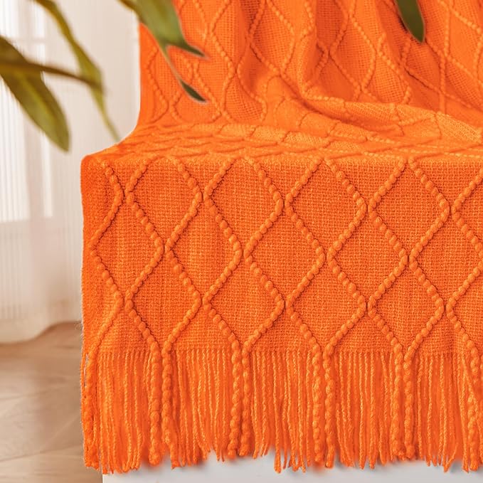 inhand Fall Throw Blanket Burnt Orange Halloween Decor for Couch, Soft Living Room Home Decor Knitted Blanket, Outdoor Lightweight Autumn Blanket, Farmhouse Warm Fall Decoration Indoor, 50"x60"-Ruum Studio Home