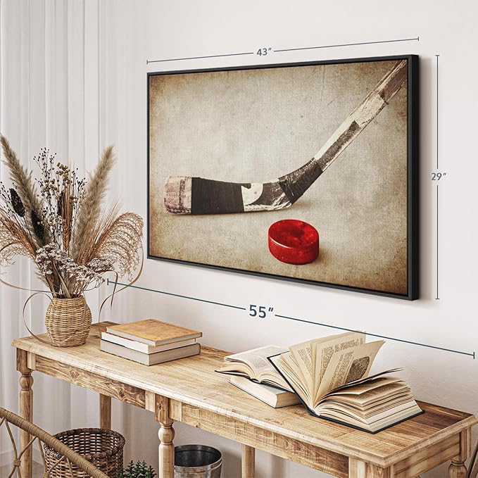 Elephant Stock Vintage Ice Hockey Wall Art - Horizontal Framed Canvas - 1-Piece Hallway Wall Decor - Photography Sports Canvas Print - Brown and Beige Decor for Wall - 43" X 29"-Ruum Studio Home