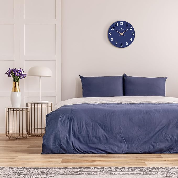 Lafocuse 12 Inch Silent Navy Blue Wall Clock Battery Operated, Wooden, Simple, Minimalist, Kitchen, Living Room, Bedroom, Office, Home Décor-Ruum Studio Home