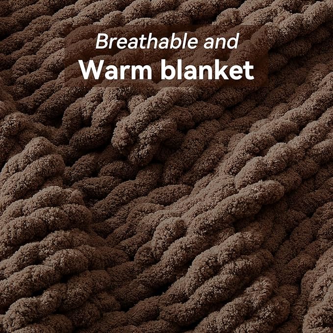 Chunky Knit Throw Blanket, 30''*40'' Knitted Throw Chenille Yarn for Bed Couch, Handmade Dark Brown Crochet Big Thick Blanket, Machine Washable Cute Comfy Blanket for Home Decor-Ruum Studio Home