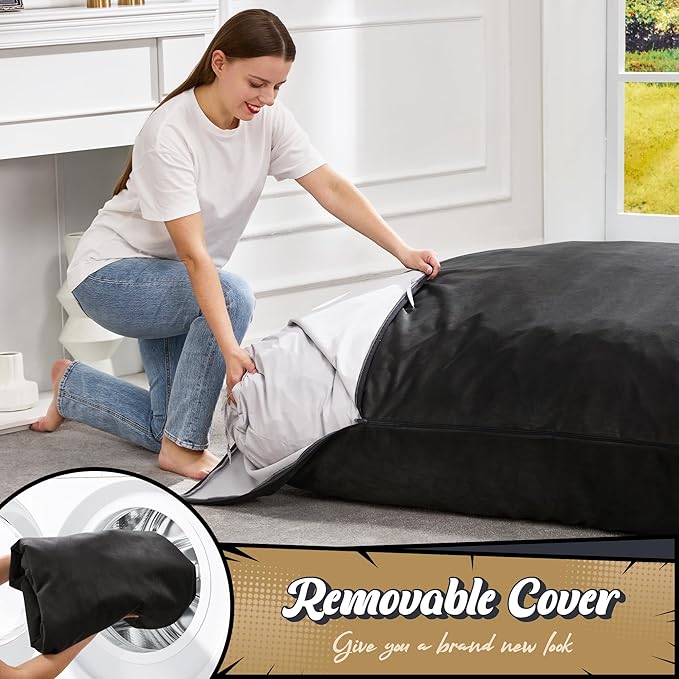 Hobestluk 3 in 1 Bean Bag Chair Giant Bean Bag Chairs for Adults with Velvet Cover Convertible Bean Bag Floor Cushion with Machine Washable Cover for Living Room (Velvet Black)-Ruum Studio Home