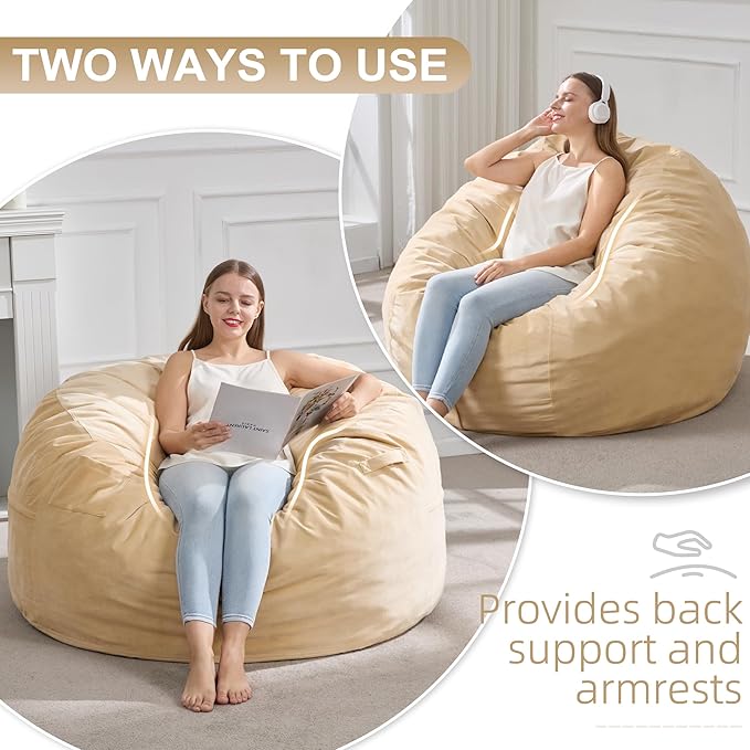Hobestluk 4FT Bean Bag Chair Giant Bean Bag Chairs for Adults Large Bean Chairs with Removable Cover, Beanbag Chair with Filler, Adult Bean Bag Chairs for Living Room, Bedroom-Ruum Studio Home