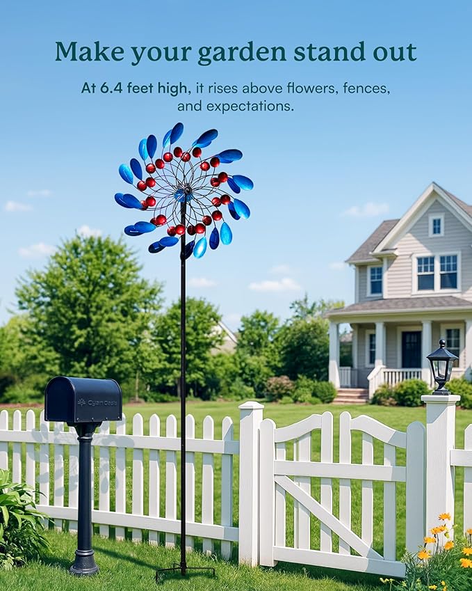 Solar Wind Spinners Outdoor, Colorful Large Garden Wind Spinners with Stake, Lawn Decor Windmill for Yard, Patio, Backyard (24'' W x 88'' H)-Ruum Studio Home