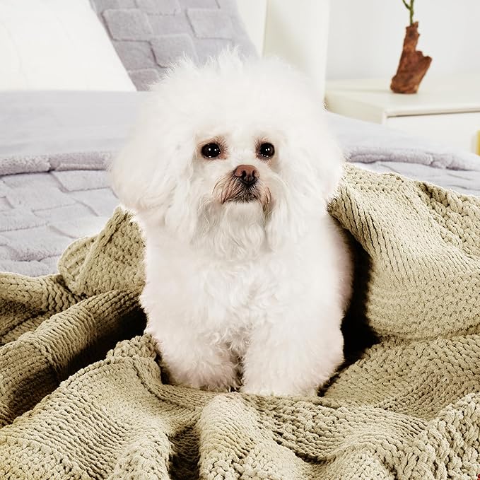 Amélie Home Chenille Knit Throw Blanket for Couch, Checkered Texture Decorative Soft Blanket for Sofa, Bed & Living Room, 50"x60", Beige-Ruum Studio Home