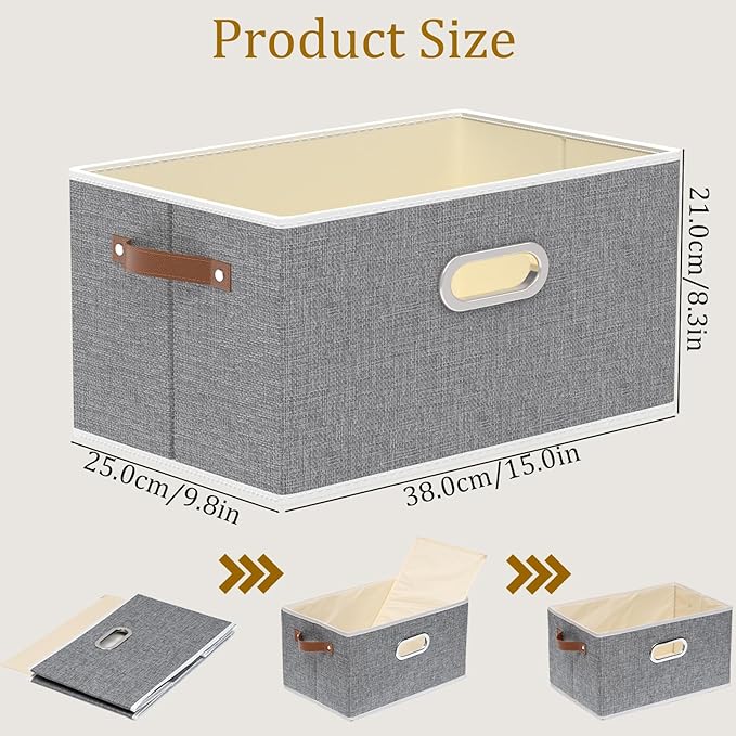 Yawinhe Foldable Storage Baskets for Shelves, Fabric Closet Organizers, Bins with 3 Handles, Cubes for Clothes, Grey, 15''Lx9.8''Wx8.3''H, 6-Pack-Ruum Studio Home