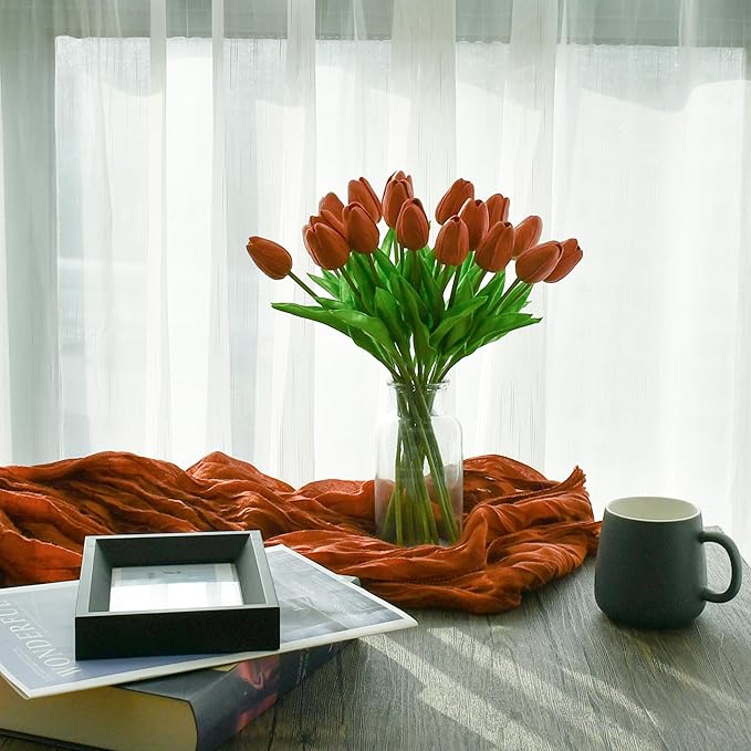 Mandy's Artificial Tulips 20 Stems Terracotta PU Faux Flowers for Wedding Home Decor 13.5 Inch-Ruum Studio Home