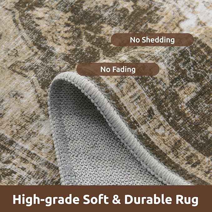 AMOAMI 6FT Round Rug - Vintage Soft Coffee & Brown Rugs for Living Room, Bedroom, Dining Room, Office - Non Slip, Machine Washable-Ruum Studio Home