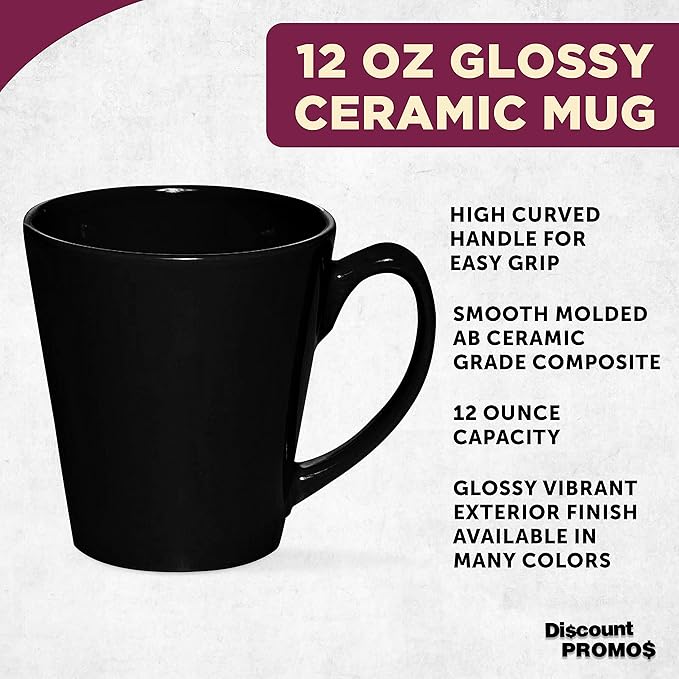 DISCOUNT PROMOS Glossy Ceramic Latte Coffee Mug 12 oz. Set of 10, Bulk Pack - Perfect for Tea, Espresso, Cappuccino, Hot Cocoa - Black-Ruum Studio Home