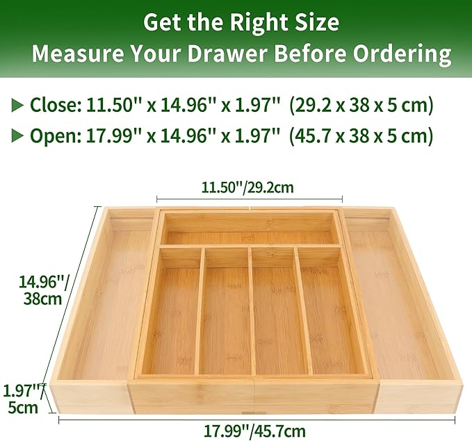 VaeFae Bamboo Drawer Organizer, Expandable Silverware Drawer Organizer, Cutlery Tray with Dividers for Kitchen Utensils, Medium-Ruum Studio Home