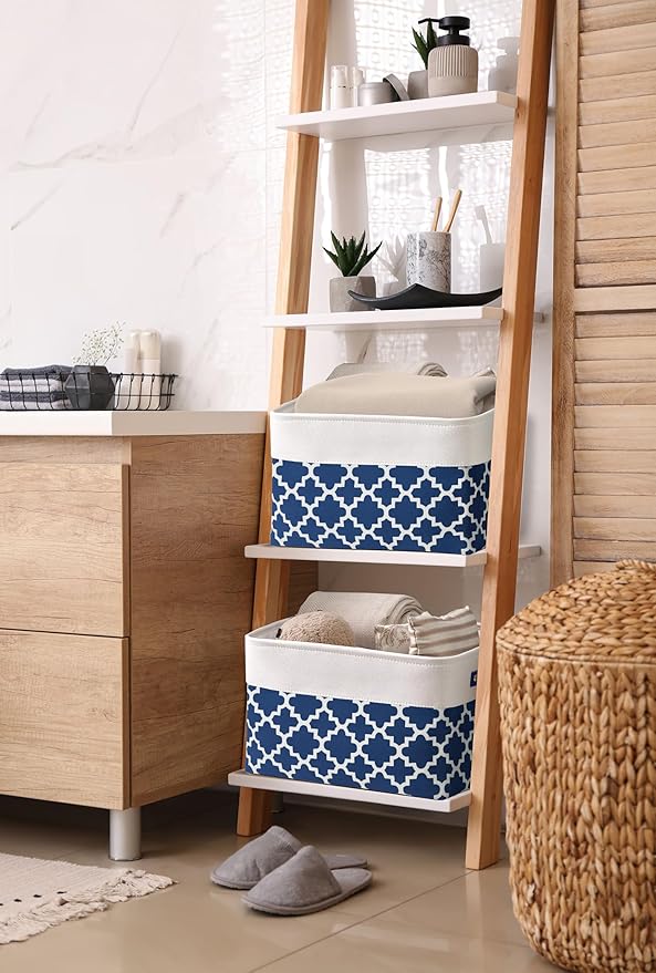 DECOMOMO Blue Storage Bins Fabric Storage Baskets for Shelves, Linen Closet Organization Toys Nursery (Blue Patterns, Large - 3 Pack)-Ruum Studio Home