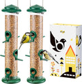 iBorn Metal Bird Feeders 6 Ports Hanging Wild Bird Seed Feeder for Mix Seed Blends, Niger Seed Feeder, Sunflower Heart, Birdbath, Heavy Duty All Metal Green Finishing 14 Inch 6Port, Pack of 2-Ruum Studio Home