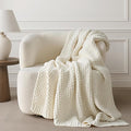 Chunky Chenille Knit Throw Blanket for Couch, Soft Luxurious Moss Stitch Blankets for Bed, Cozy Decorative Farmhouse Knitted Throws for Sofa, Ivory White, 50" x 60"-Ruum Studio Home