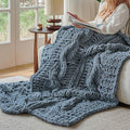 Esterra Chunky Knit Blanket Throw 50"x60", 100% Hand Knitted Chenille Throw Blanket, Cozy Soft Thick Cable Knit Throw Large Rope Knot Crochet Throw Blanket for Sofa Couch Bed, Blue Mirage-Ruum Studio Home