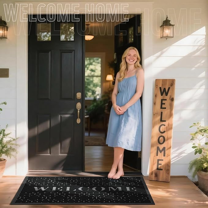 Yimobra Welcome Mat Outdoor Indoor, All-Season Waterproof Front Door Mat Outside Entrance, All-Weather Heavy Duty Non-Slip Doormat, Low Profile Porch Patio Entrance Mats, 60x36, Black-Ruum Studio Home